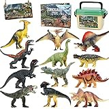 FRUSE Dinosaurier Spielzeug Set, 12 Stück Realistisches Figuren Spielset einschließlich T-Rex, Carnotaurus,Aufbewahrungsbox,Dino Buch,Dinosaurier Pädagogisches ab 3 4 5 6 7 8 Jahre