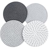 CHENGCKJ 4 Stück Topfuntersetzer, Untersetzer Baumwolle Faden Weben Matte Isolierte Platzset 4 Farben Runde Geflochtene Untersetzer Heißer Topf Halter Tischsets für Küche Töpfe, Pfannen und Teller