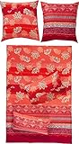 Erwin Müller Flanell Bettwäsche, Bettgarnitur mit orientalischen Blumen-Ornamenten rot Größe 80x80 cm / 135x200 cm - klimaausgleichend, mit Reißverschluss, 100% Baumwolle (weitere Größen)