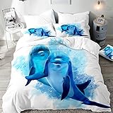 Morbuy Delfin Drucken Bettbezug Bettwäsche Set - 3D Erwachsene Kinder Bettwäsche-Set, Mikrofaser Weiche Bettbezug mit Reißverschluss und Kissenbezüge (135x200cm,Delphinpaar)