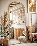 Antok Ganzkörperspiegel, 163x53cm Gewölbter Standspiegel Groß in Voller Länge, Wandspiegel mit Aluminiumlegierung Rahmen und Bruchsichere Glas, Bodenspiegel für Wohnzimmer, Ankleide, Gold