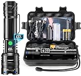 PHIXTON Taschenlampe LED Aufladbar Extrem Hell 500000 Lumens 1 Lichtmodi Große Reichweite, Super Helle Starke Taktische USB C Flashlight, Zoombares Wiederaufladbare Torch Light für Outdoor Security