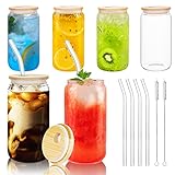 bemece Cocktailgläser mit Deckel und Strohhalm, 6 Stück Bierdosen Glas Smoothie Glas für Wasser, Cocktails, Bier, Soda, Säfte, Smoothie