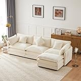 Gegtuon Couch Sofa 3 Sitzer Schlafsofa mit Rückenlehne und 5 Kissen, L-Sofa Schlafcouch Bettsofa Loungesofa Polsterecke Bettkasten mit Armlehnen für Wohnzimmer Schlafzimmer, Chenille (Beige)