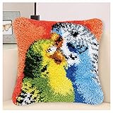 XUJINGJIE Knüpfkissen Für Kinder Erwachsene Tier Muster Deko Kissenbezug Knüpfteppich Zum Selber Knüpfen DIY Kissen Latch Hook Kit 43 X 43cm,A