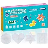 Smowo® 10mm Bügelperlen Platten in vielen Formen - Set mit 4 Steckplatten und Vorlagen - Rund, Stern, Viereck, Herz - Große Stiftplatten für Kinder ab 3 Jahre