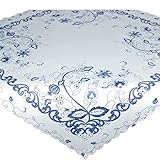 Tischdecke Vintage blau, Moderne weiße Mitteldecke für Küche und Wohnzimmer, 80x80 cm