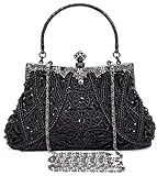 BAIGIO 1920S Abendtaschen Damen Vintage Clutch Schwarz Tasche mit Perlen Elegant Handtasche Umhängetasche für Party Hochzeit Brauttasche