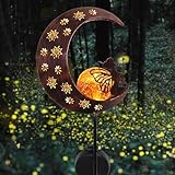 TERESA'S COLLECTIONS Solarlampen für Außen,Gartendeko für draußen Groß Metall Mond Solarleuchte Glaskugel wasserdichte Wegeleuchte mit Blumenfee und Erdspieß,100CM