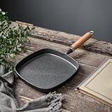 Tidevib Steakpfanne aus Gusseisen, gestreift, 22 cm, mit hitzebeständigem Holzgriff, für das Kochen zu Hause, kompatibel mit Fischgarnelen, Schweinekoteletts, Grillen, Küche, Kochgeschirr