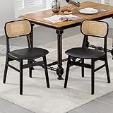 Wahson Rattansessel Esszimmerstühle 2er Set, Küchenstuhl Rattanstuhl Rustikaler Sessel, Lesestuhl mit Massivholzbeinen, bequemer Retro Sessel für Wohnzimmer/Esszimmer