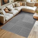 SIMPEX Teppich Läufer 60x110 cm Grau Hochflor Skandi Boho Karo Design Hoch-Tief Effekt Weicher Shaggy Langflor Flauschig Pflegeleicht, Flur