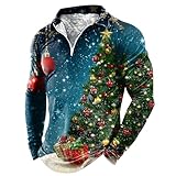 Männliches - Winter-Weihnachts-Reißverschluss-Langarm-Volldruck-Feiertags-T-Shirt (Dark Blue M)