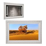 Soulaca 55,9 cm (22 Zoll) Smart Spiegel Badezimmer LED TV mit elfenbeinfarbenem weißem Rahmen Galerie webOS Eingebaute KI für Badezimmer Hotel Kamin Dekoration Küche