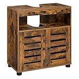VASAGLE Waschbeckenunterschrank, Badschrank, 60 x 30 x 63 cm, Badezimmerschrank, Aufbewahrungsschrank, Unterschrank mit 2 Lamellentüren, mit verstellbarer Regalebene, vintagebraun BBK04BX
