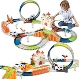 TUMAMA Rennstrecken Spielen Fahrzeuge Spielzeug Set, Flexible Track Rennbahn mit 360 Loop und Auto Turntable Spielset, 2 Cars, Elektroauto Auto rennbahn Geschenk für Kinder ab 3-7 Jahre Junge Mädchen