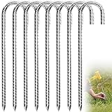 8 Stück 30cm Schwere Zeltheringe Bodenanker, Rostschutz Verzinkter Stahl J-Heringe, Spiralförmige Rippen & Konisches Spitzendesign Erdanker für Stabil Behoben Zelte, Trampoline, Planen, Garten Pfähle