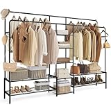 SONGMICS Kleiderständer, offener Kleiderschrank, Garderobenständer mit 9 Ablagen, Metallrahmen, Kleiderstange, für Schlafzimmer, Wohnzimmer, Eingangsbereich, schwarz HSR183B01