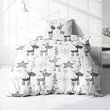 Träumschön Biber Bettwäsche 155x220 Winter - Rentier Bettwäsche 155x220 - Weisse Weihnachts Bettwäsche 155x220-100% Baumwolle
