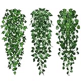 ROLLWAY 3 Stück Kunstpflanze Hängend, Hängepflanzen 96cm Gefälschte Efeu Künstliche Pflanzen Rebe Grünpflanze, Balkonpflanzen Plastikpflanzen für Indoor Outdoor Garten Wanddekoration