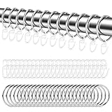 48 Stück Vorhangringe Silber aus Metall und Gardinenhaken, 30 mm Innendurchmesser, für Duschvorhänge, Vorhänge, vom Boden bis zur Decke (Silber)