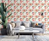 Wandschutzfolie Orange Blume Grün Klebefolie Wandtattoo Leicht zu Entfernen Möbelfolie Selbstklebende Tapete Wandtattoo Schlafzimmer Tapete Selbstklebend Wallpaper for Living Room 45x300cm/1 roll