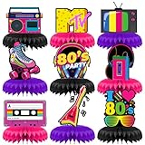 INRUI 9 Stück 80er Jahre Party Wabe Mittelstücke zurück zu 80er Jahre Thema Geburtstag Party Dekorationen Retro 1980er Hip Hop Party Tischaufsätze Zubehör