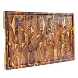 Erreke Schneidebrett Holz Gross mit Auffangschale, Holzbrett Küche, End Grain Teakholz 58cm Lang, Dicke 3.2 cm, Anti-Rutsch-Füße, Servieren Käse Brot Hackbretter 58x38cm (Saftrille)