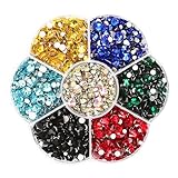 JAONLD 2080 Pcs Hotfix Strasssteine für Textilien Kristall AB zum Basteln 7 Farben 0,15-0,48 cm Glitzersteine für Textilien Kristallsteine zum Kleben für Kleidung Schuhe DIY Handwerk Geschenk