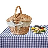 Yajimsa Elegantes Rattan-Picknickkorb | Handgefertigter geflochtener Picknickkorb aus Weide und Baumwollleinen mit Griff und doppeltem Deckel, perfekt für Outdoor-Camping-Partys
