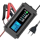 Autobatterie Ladegerät 10A 12V/24V Batterieladegerät Auto Vollautomatisches Intelligentes Erhaltungsladegerät mit LCD-Bildschirm, Ladegeräte für Autobatterien und Motorradbatterie