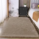 Latepis Teppich Beige 90x150 cm Schlafzimmer Bettvorleger für Wohnzimmer Sofa Deko Hellbraun Kunstfell Teppich Flauschig Waschbar Hochflor Fellteppich Shaggy Area Rug