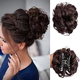 Haarklammer, unordentlicher Dutt, zerrissene Hochsteckfrisuren, Haarverlängerung, elastisches Haarband, lockiges Haar, Dutt, Haargummi für Damen, Dunkelbraun