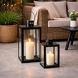 2er XXL Set Gartenlaterne Windlicht Laterne Laternen Metalllaterne Set Dekoration Außen Metall Schwarz ca. H30/41cm