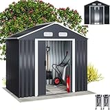 GARDEBRUK® XL Metall Gerätehaus 2m² mit Fundament 196x132x188cm Schiebetür Anthrazit Geräteschuppen Gartenhaus Schrank 4m³