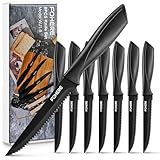 FOHERE 8 Steakmesser Set, Schwarze Steakmesser mit Sägezahn, Edelstahl, Küchenmesser, Perfekt für Weihnachtsessen, Silvesterfeiern, spülmaschinengeeignet