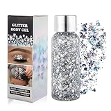 GL-Turelifes Chunky Face Body Glitter Gel Festival Meerjungfrau Haar Pailletten Kosmetik Sparkling Nails Glitter Make-up Langlebig 30g (#02 Silber)