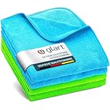 Glart 4484 Mikrofasertücher 4er Set – 40×40 cm – 360 GSM – fusselfrei, kratzfrei & saugstark – rundvernäht, maschinenwaschbar – für Auto, Haushalt, Bad, Küche – Grün/Blau