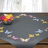 Ernst Schäfer Stickpackung Schmetterlinge, Tischdecken Set vorgezeichnet zum Sticken, Stickset mit Plattstich und Stielstich zum Selbersticken