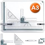 A3 Zeichenbrett, Geo-Board gz Platte, Multifunktionaler Zeichenplatte Din A4 Zeichenschiene mit Winkelmesser Papiersuchgerät Lineal Stützfuß für das Professionell Office Arbeiten Studenten (A3)