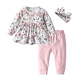 Baby Mädchen Outfits Mädchen Floral gedruckte lange Ärmel Top Hose 3pcs Kleidung Set für Baby Mädchen Rosa (3-6 Monate)