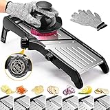 Gemüsehobel, 7-in-1 Verstellbar Mandoline Gemüsehobel, Multifunktion Scheiben, Julienne, Edelstahl Gemüsehobel mit 1 Anti-Schneid-Handschuhe，1 Reinigungsbürste