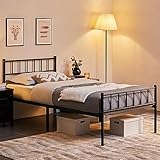 Yaheetech Metallbett 90 x 200 cm Bettrahmen mit Kopfteil Bettgestell aus Metall Gästebett mit Lattenrost für Schlafzimmer Gästezimmer Schwarz