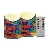 SyXIOP Weihnachtliche LED-Kerzen mit Timer, 2/4/6/8 Stunden, Fernbedienung, Timer, Wachskerzen für Garten, Outdoor, buntes Spinnennetz