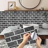 Küchen Fliesenaufkleber, 24 Stück Mosaik Fliesenaufkleber 15x30cm Badezimmer Selbstklebende Fliesendekor Aufkleber Backstein zum Küche Esszimmer Bad Fliesenfolie Deko Schwarz