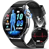 2026 Neu Smartwatch Herren mit EKG/ΒΙυtｚυcker/BMI/HRV/Harnsäure/LED-Licht, 1,56' AMOLED Rund Gesundheitsuhr mit 24H ΒΙutdruck SpO2 Pulsuhr Schlaf/Apnoe-Monitor, SOS-Notruf Fitnessuhr für iOS Android