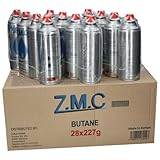 ZMC 28x Butan Gaskartuschen 227g mit Ventil Typ MSF-1a, Universal Butangas Kartuschen mit Bajonett Anschluss Gaskartusche für Campingkocher, Gasheizung, Gasbrenner, Unkrautbrenner, Lötbrenner