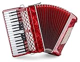 Classic Cantabile 72 Bass Akkordeon'Secondo V' - Tastenakkordeon - 3-chörig - 34 Diskanttasten - mit Riemen & Rucksack-Tasche - Rot