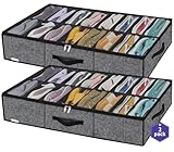 Onlyeasy Robuster Schuh-Organizer unter dem Bett, mit Griffen und transparentem Fenster, passend für 16 bis 32 Paar, hochwertige faltbare Schuhbox für Schrank, 95,8 x 59,9 x 15 cm, baumwollähnlich,