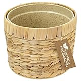 HMF Innovativer Blumentopf geflochten aus Wasserhyazinthe, mit Pflanztopf aus nachhaltigen Rohstoffen, Rund | 19 cm Durchmesser